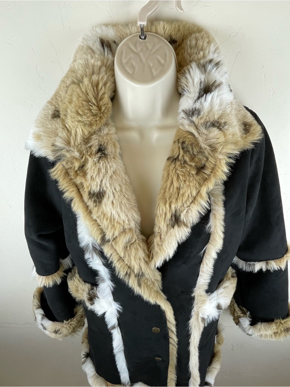 London dog Faux Fur Trim & Lined interior, Black  Brown Faux Suede Coat